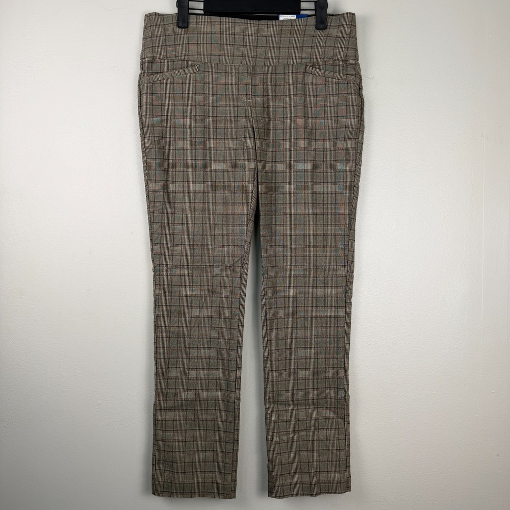 Apt. 9 Ankle Pants Womens 10 Petite Brown Plaid Rayon Tummy Control Straight Leg